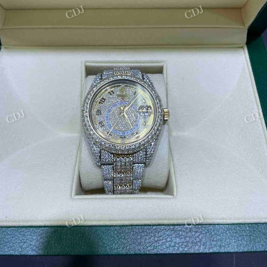 Two Tone Rolex Sky Dweller Moissanite Watch  customdiamjewel   