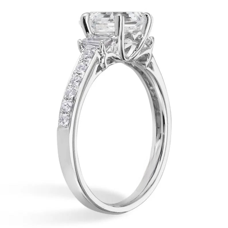 Emerald 3 Stone Moissanite Engagement Ring customdiamjewel
