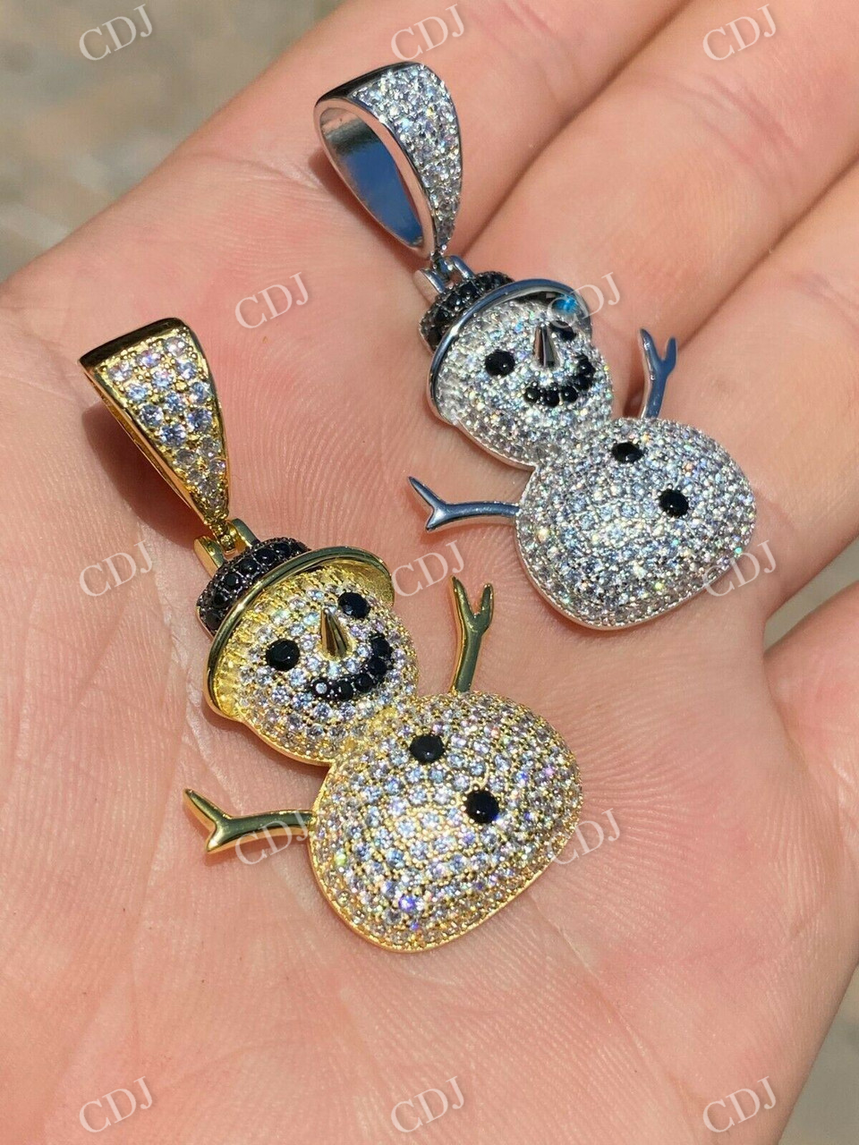 Black And Colorless Round Stone Snowman Pendant customdiamjewel
