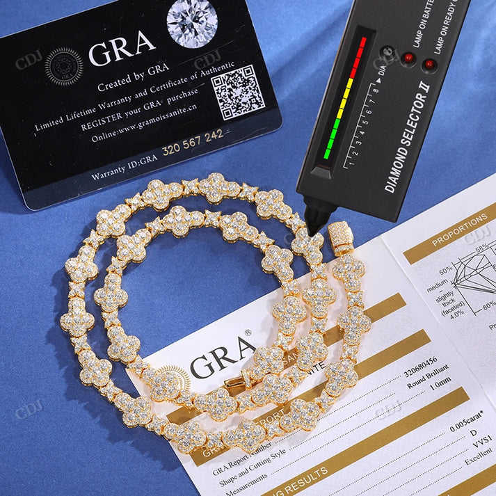 10mm S925 Moissanite Cross Stationed Star Link Tennis Chain hip hop jewelry CustomDiamJewel