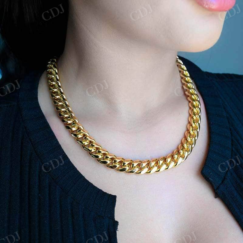 Yellow Gold Plated Plain Miami Cuban Link Chain Jewelry customdiamjewel