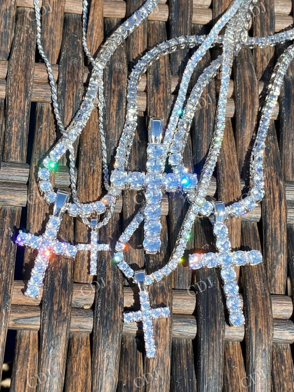 925 Sterling Silver Iced Tennis Cross Pendant customdiamjewel