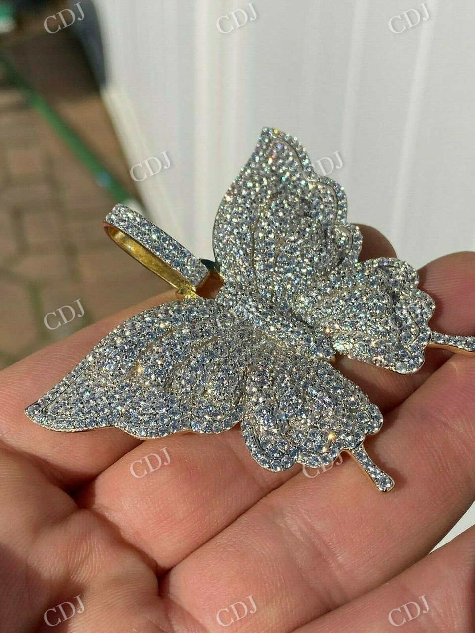 Round Diamond Butterfly Iced Pendant customdiamjewel