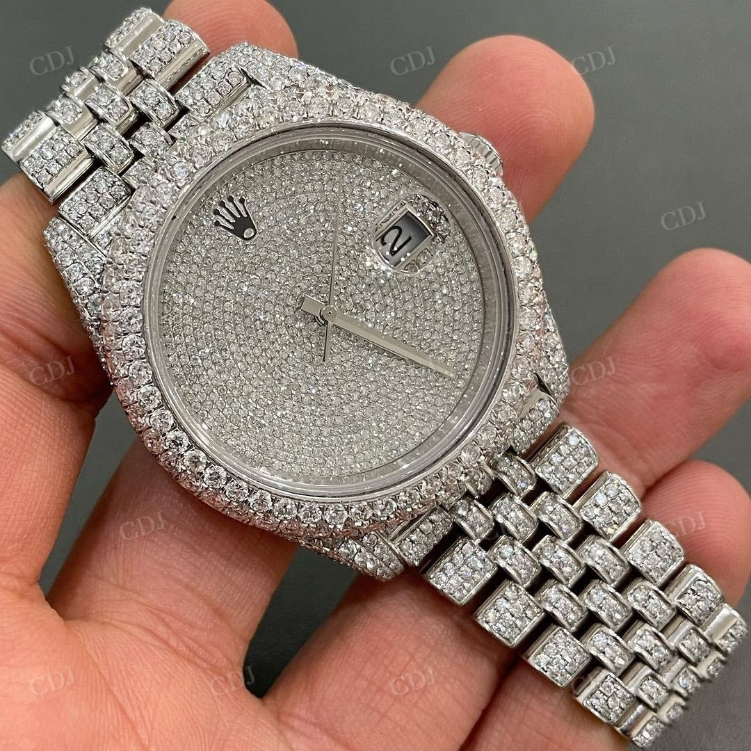 Fully Iced Out Round Moissanite Diamond Rolex Jubilee Luxury Wrist Watch customdiamjewel