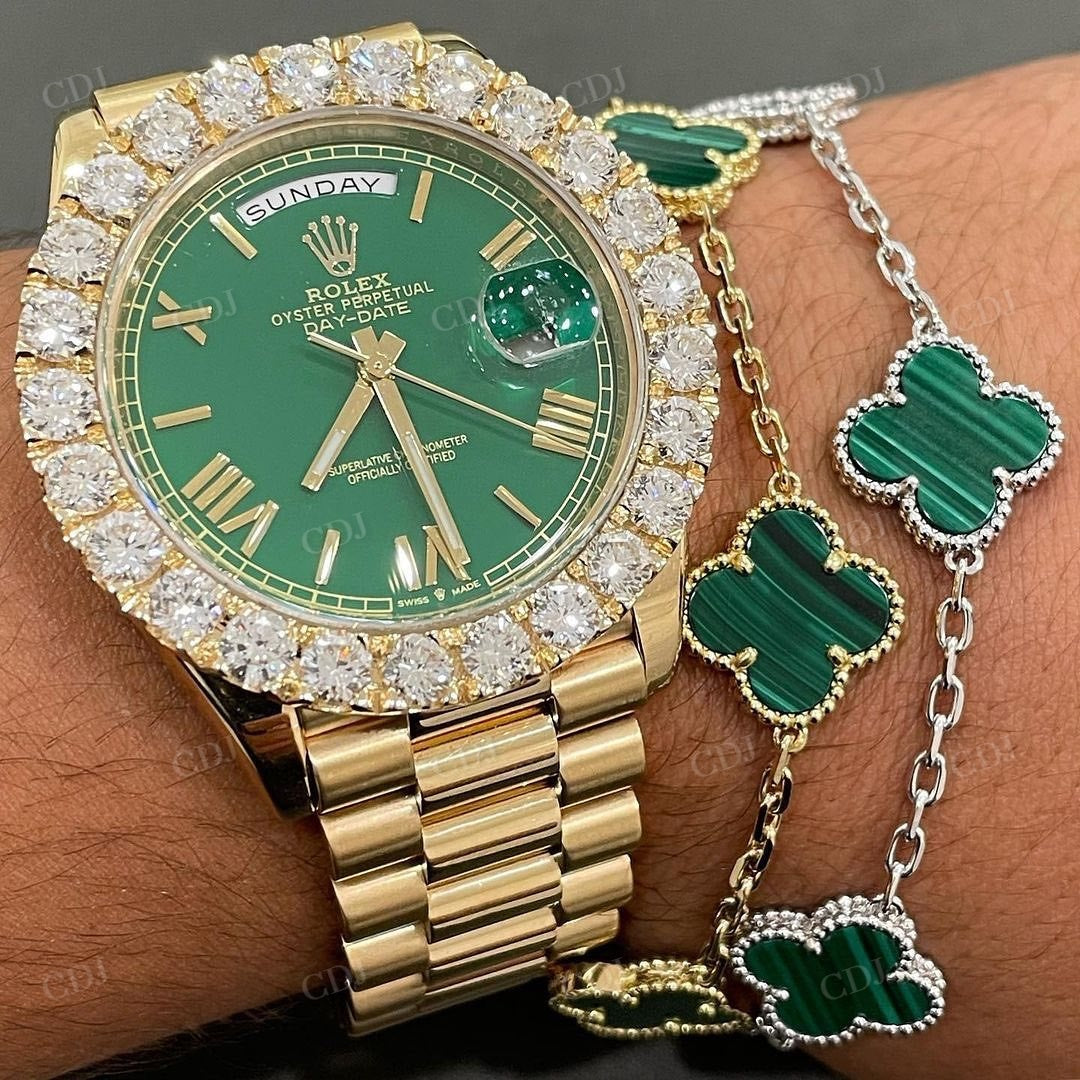 Green Dial Diamond On Bezel Rolex Jubilee Date Just Hip Hop Watch customdiamjewel