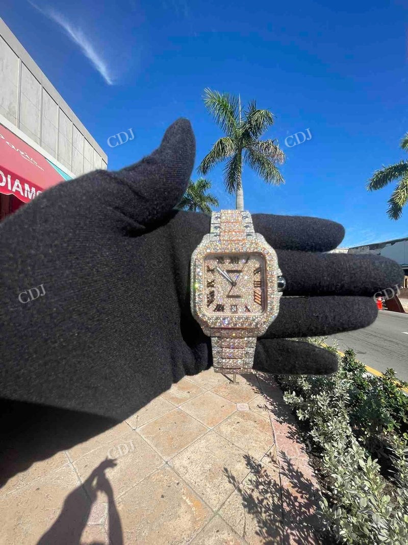 Two Tone Rose White Cartier Bust Down VVS Moissanite Watch customdiamjewel