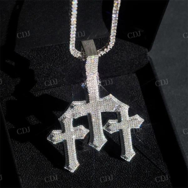 Iced Out Hip Hop Three Cross Diamond Pendant customdiamjewel