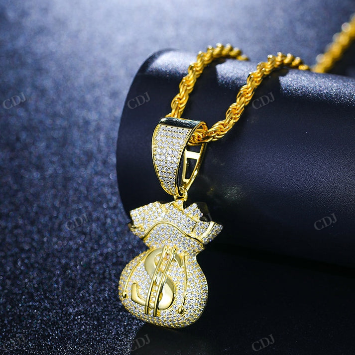 Iced Out Moissanite Diamond Sparkle Dollar Bag Pendant hip hop jewelry CustomDiamJewel