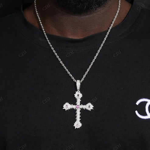 Iced out Barbed Moissanite Cross Pendant For Bling Men hip hop jewelry CustomDiamJewel
