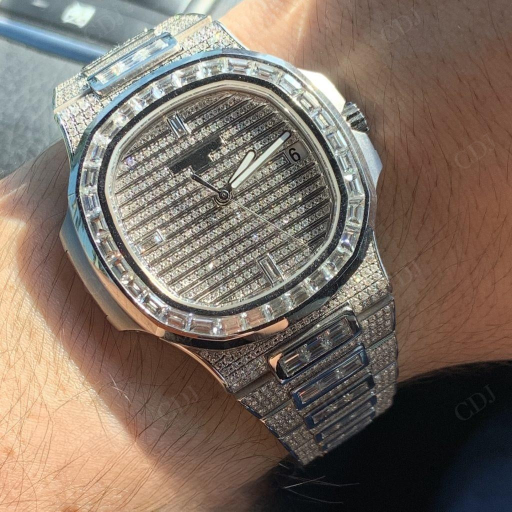 Fully Iced Out Patek Philippe Lab Diamond Studded Watch For Mens customdiamjewel