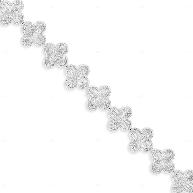 18k Gold Moissanite Clover Link Bracelet CustomDiamJewel