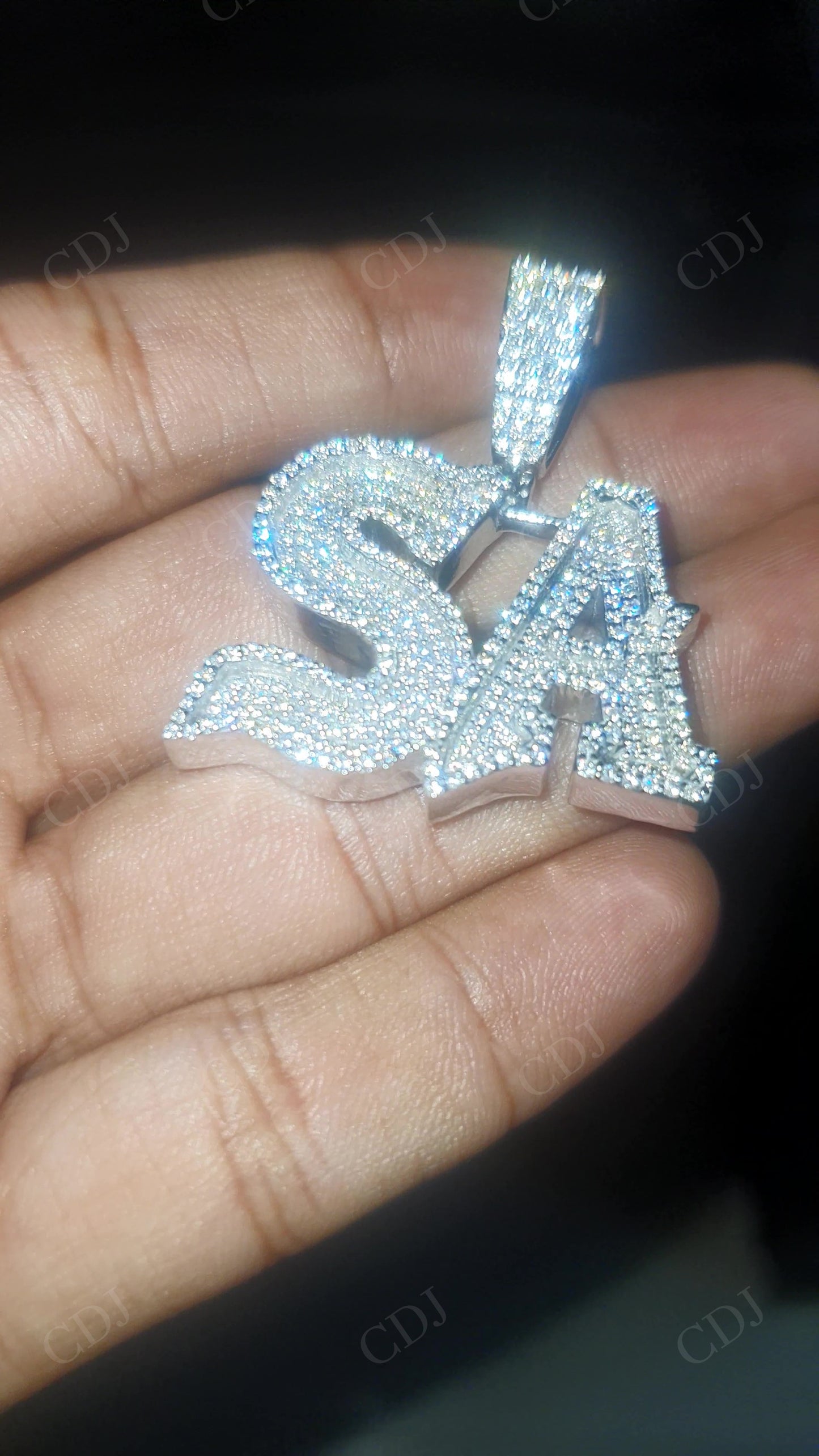 "SA" Letter Silver Round Moissanite HipHop Pendant hip hop jewelry customdiamjewel