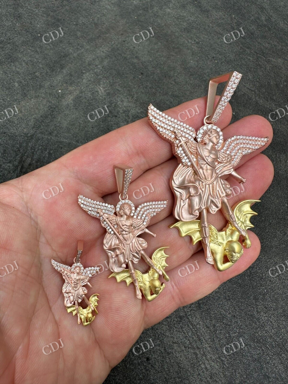 Michael & Dragon Gold Iced Pendant customdiamjewel