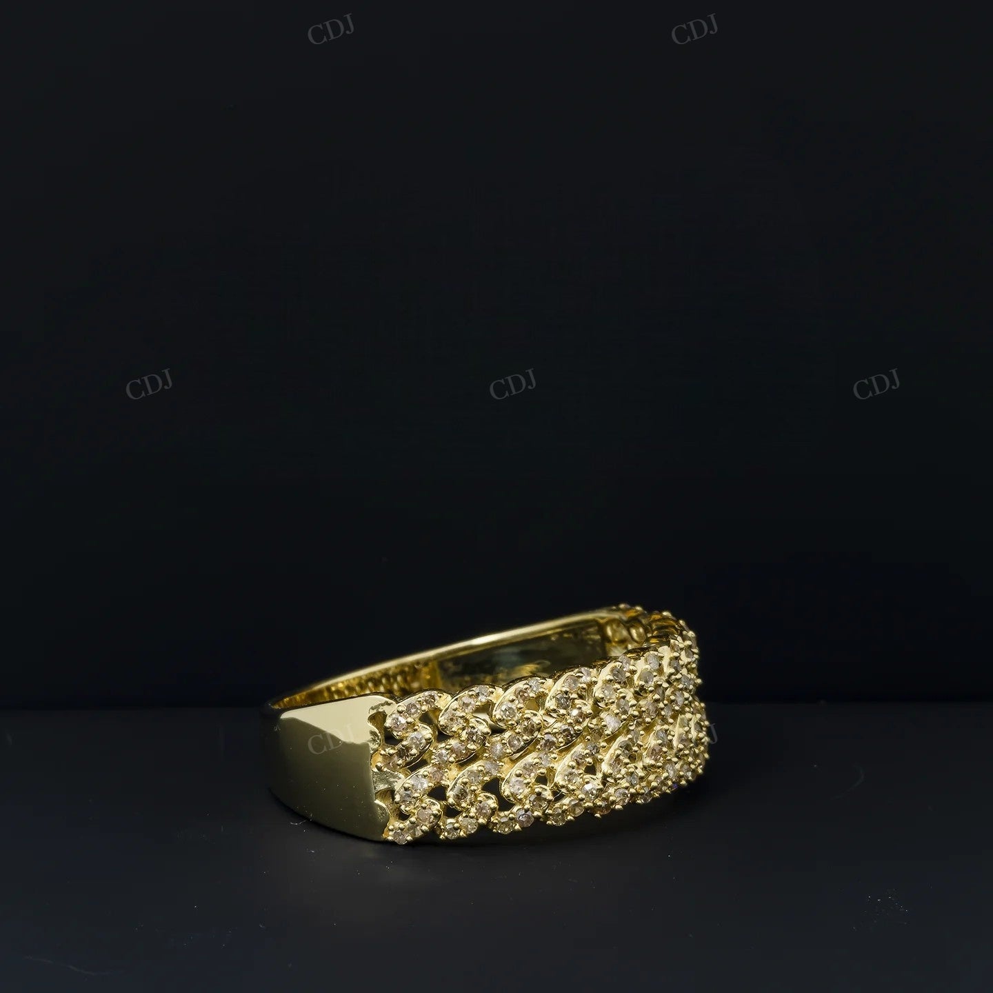 925 Silver Moissanite Cuban Link Round Ring Hip Hop Ring customdiamjewel