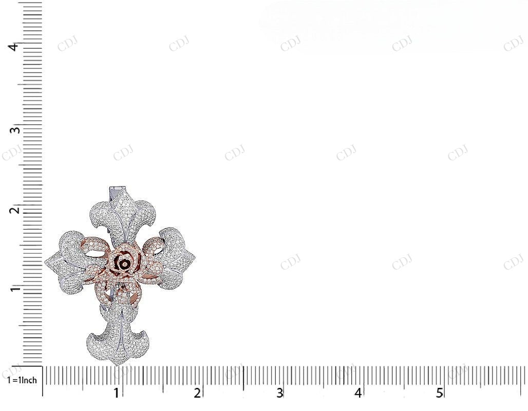 10K Rose White Gold Lab Grown Diamond Rose Cross Pendant Hip Hop Pendent CustomDiamJewel