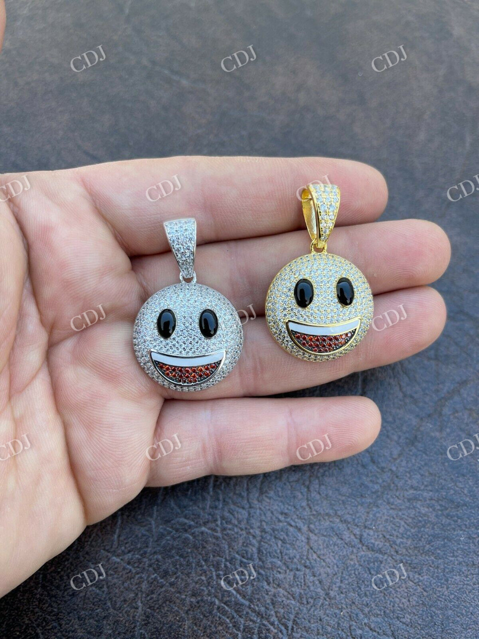 Smiley Face Emoji Iced Out Gold Pendant customdiamjewel
