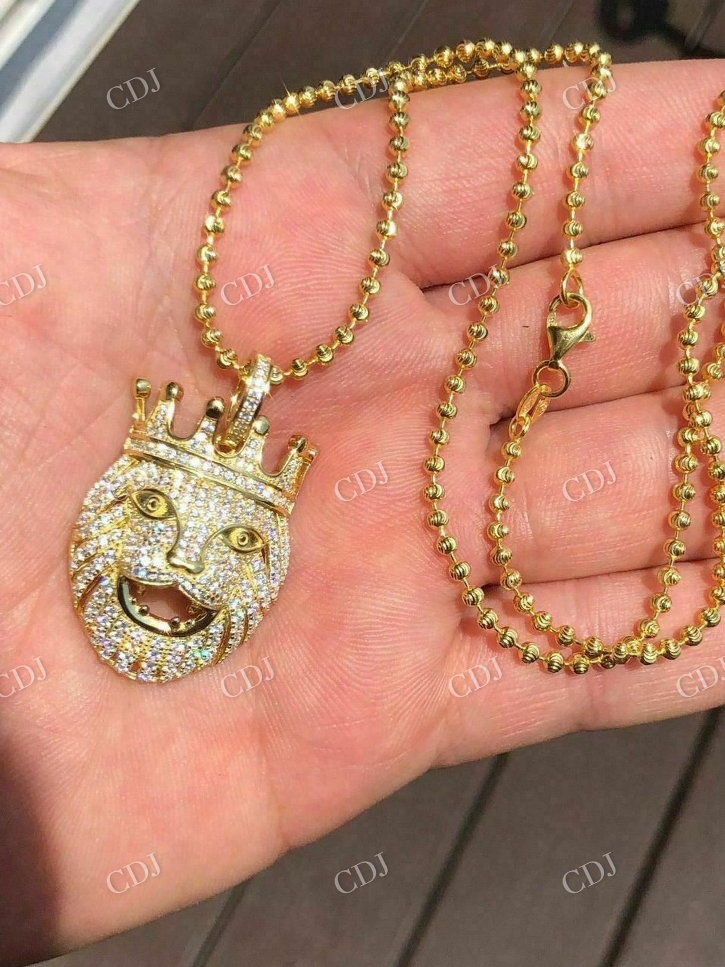 Crown Lion Round Diamond Iced Pendant customdiamjewel