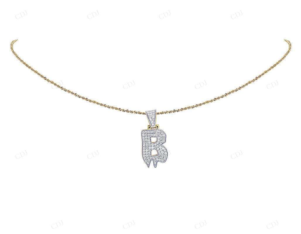 10K Gold Custom Natural Diamond B Letter Pendant For Men CustomDiamJewel