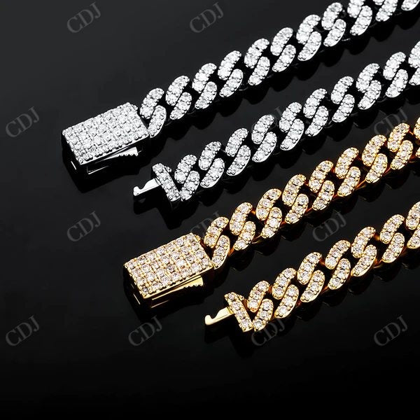 VVS Moisaanite Iced Out Cuban Link Chain CustomDiamJewel