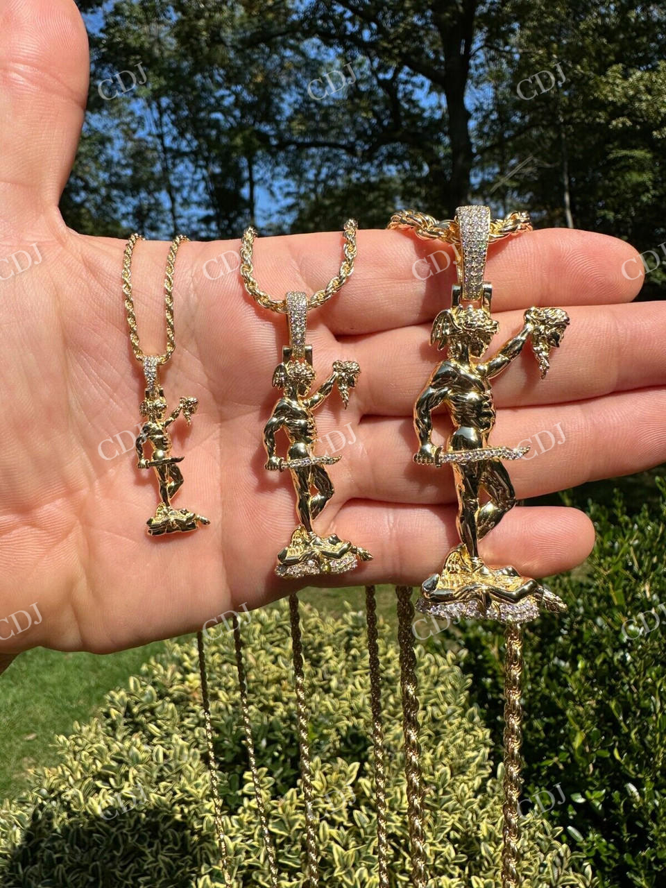 14k Solid Gold Round Diamond Iced Pendant customdiamjewel