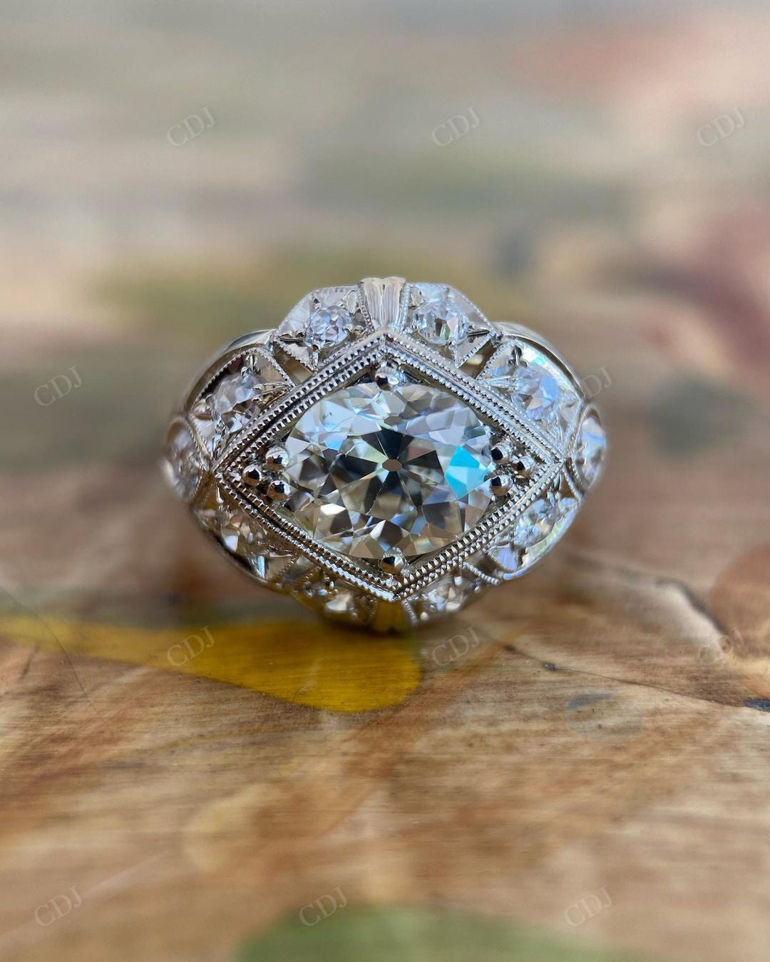 Vintage Lab Grown Diamond Cluster Engagement Ring customdiamjewel