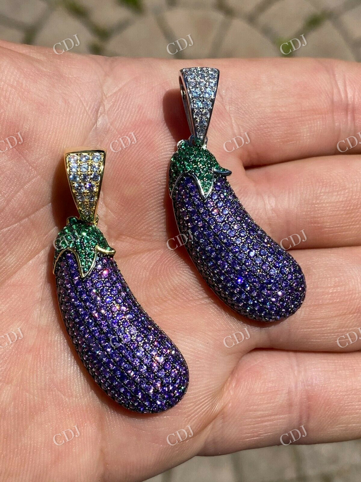 Eggplant Emoji Iced Out Sterling Silver Pendant customdiamjewel