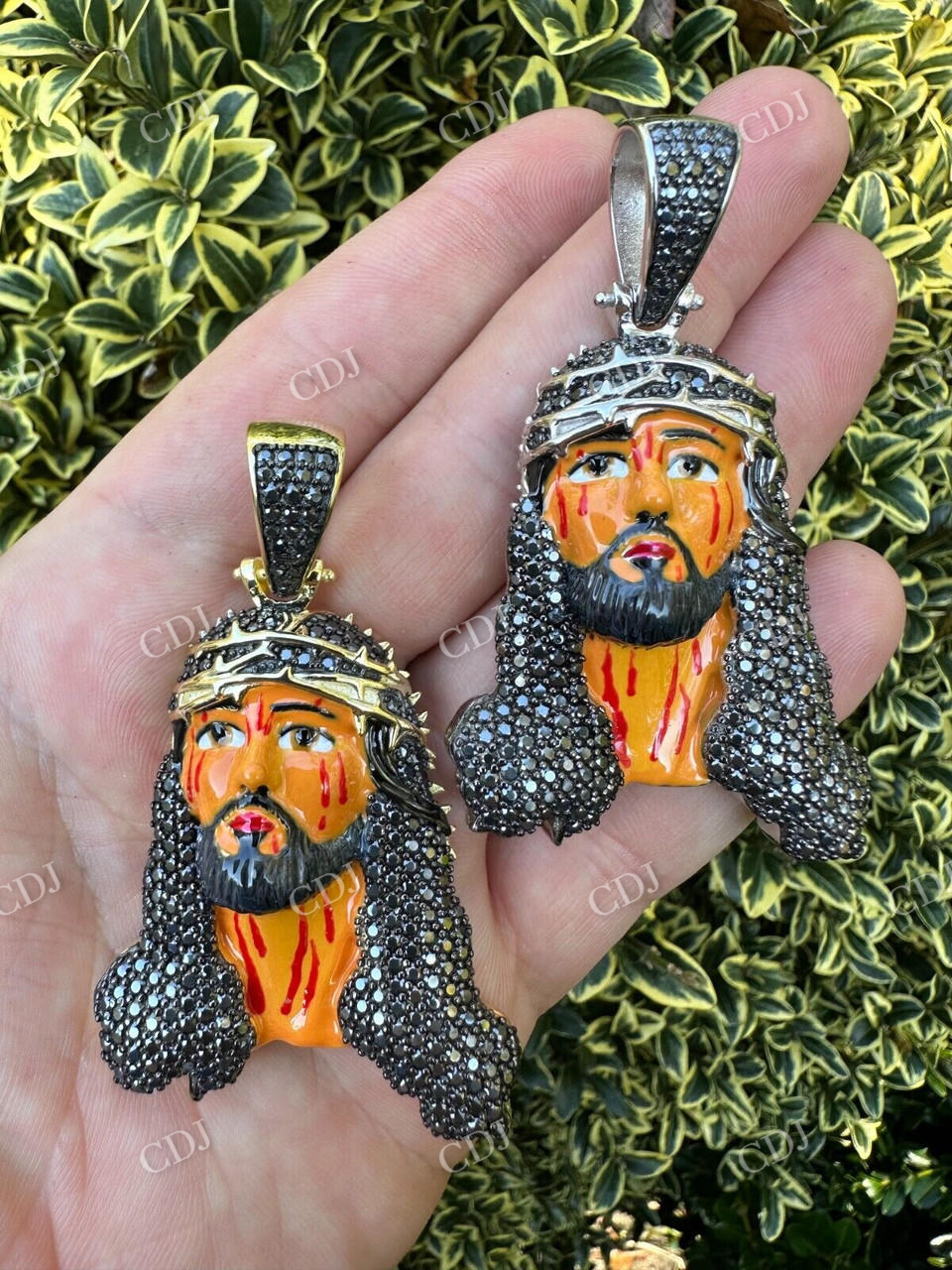 Enamel Jesus Piece Black Diamond Pendant customdiamjewel