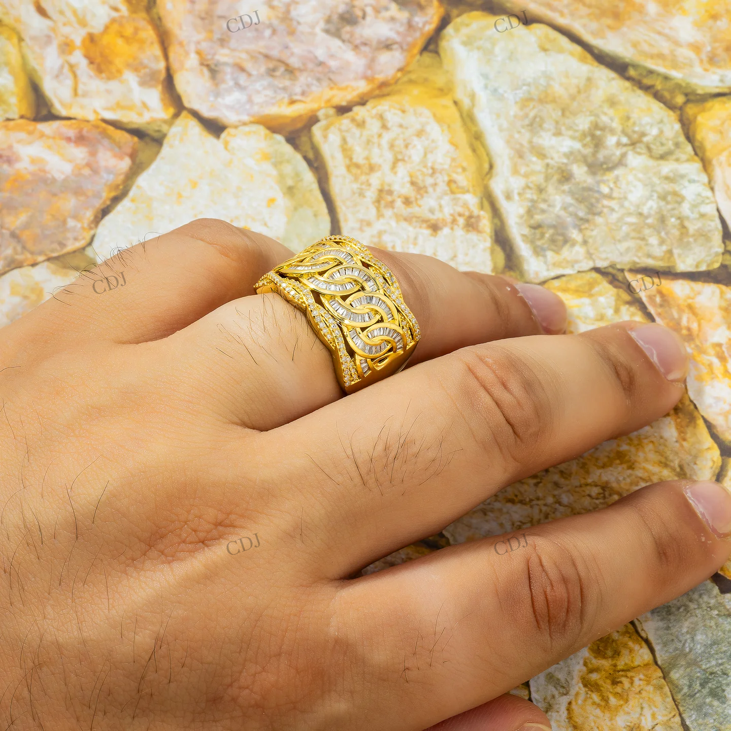 Silver Moissanite Baguette Diamond Cuban Ring Hip Hop Ring customdiamjewel