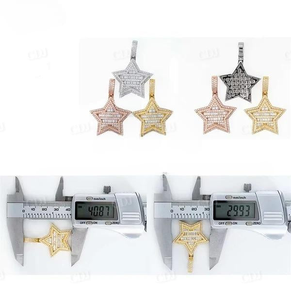 Iced Out Hip Hop Baguette Diamonds Star Pendant customdiamjewel