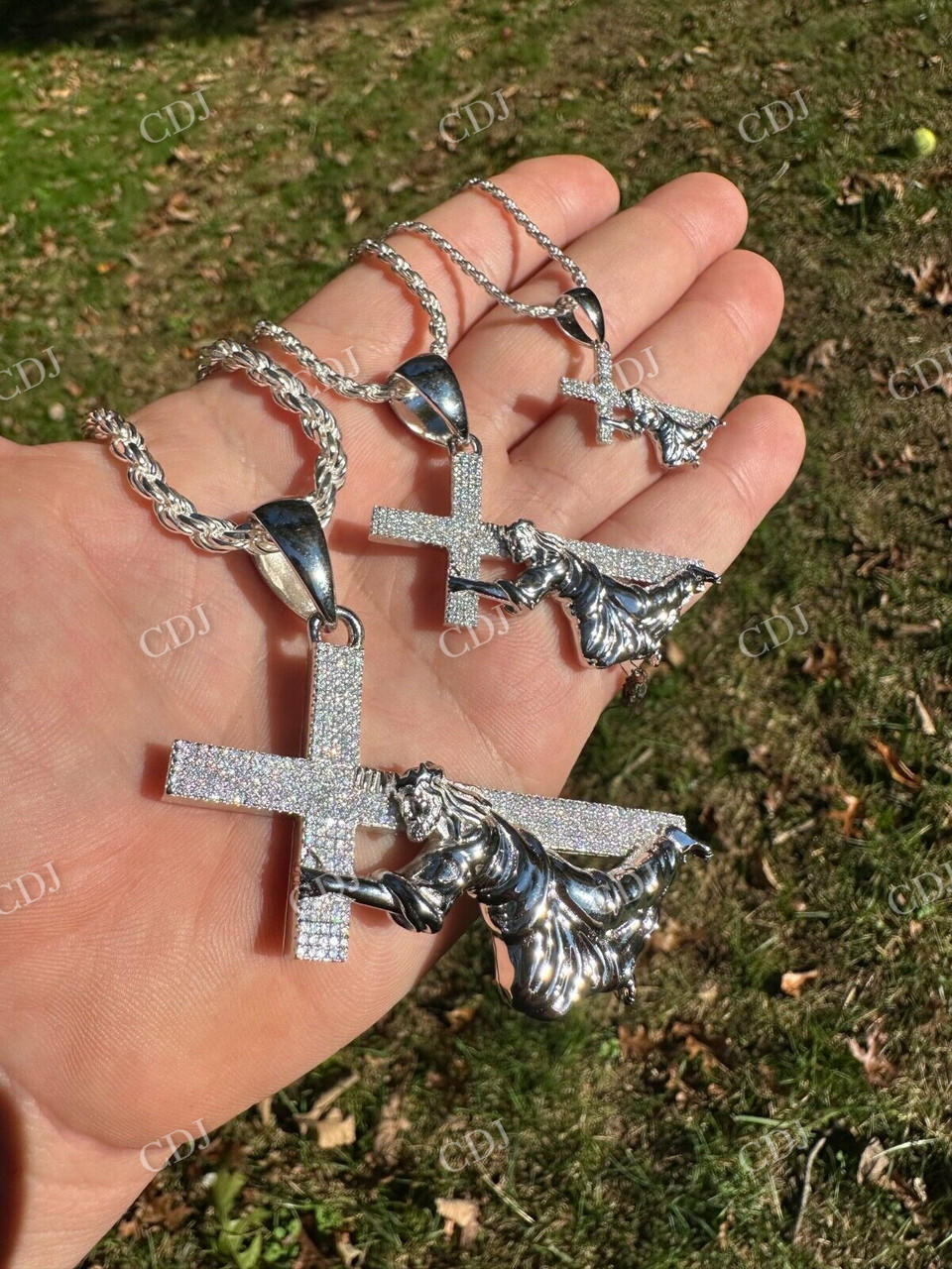 925 Silver Real Diamond Jesus Carrying Cross Pendant customdiamjewel