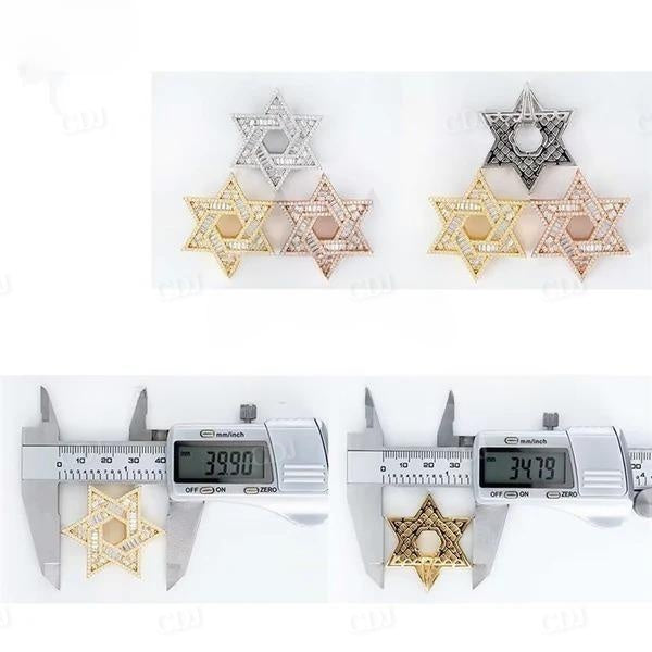 Men Iced Out Hip Hop David Star Baguette Diamond Pendant customdiamjewel