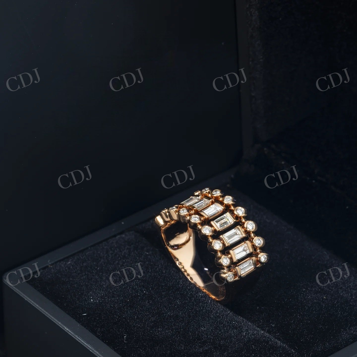 0.96 CTW Sterling Silver Moissanite Baguette And Round Diamond Ring Hip Hop Ring customdiamjewel