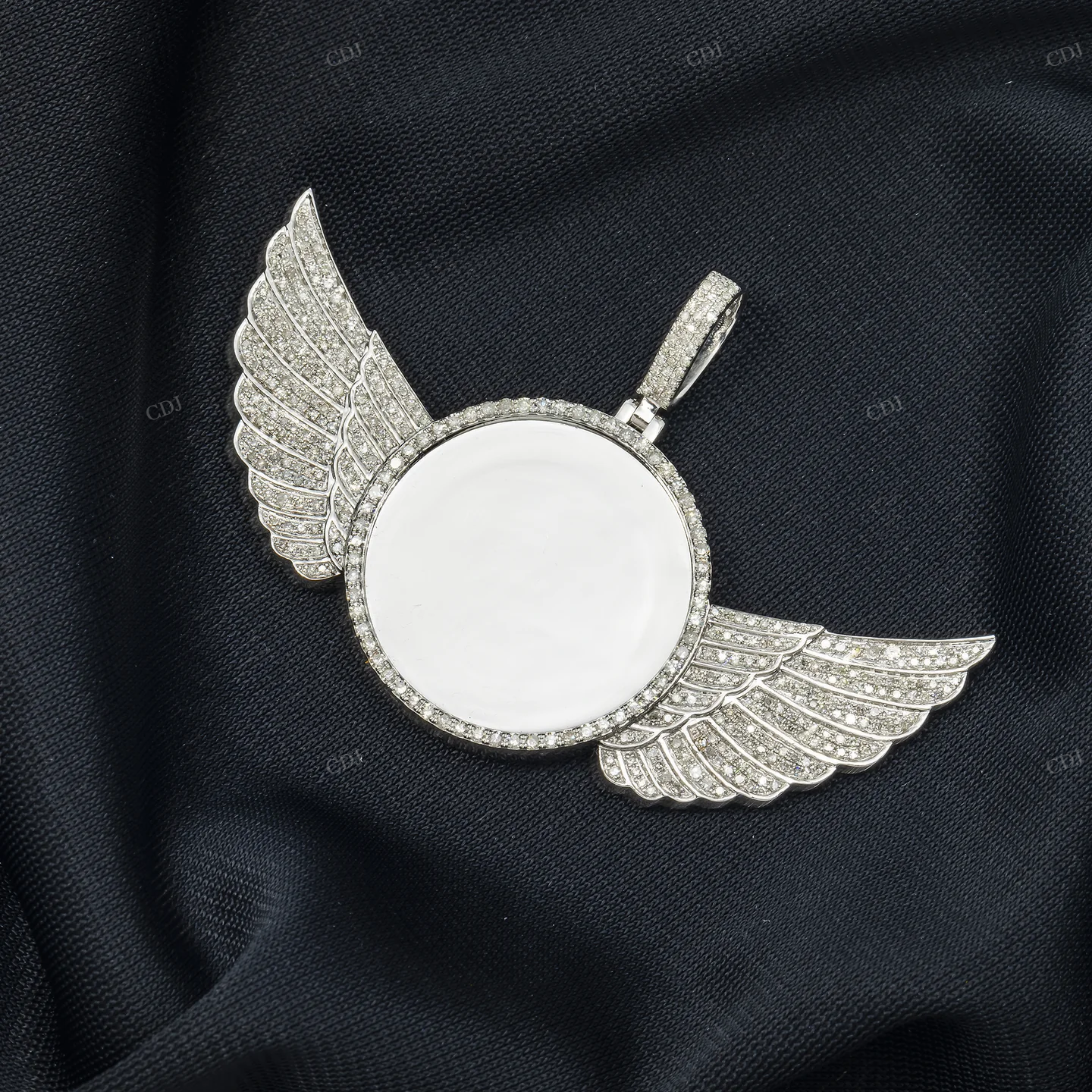 1.50 CTW Diamond Angel Wings Circle Custom Photo Pendant hip hop jewelry customdiamjewel