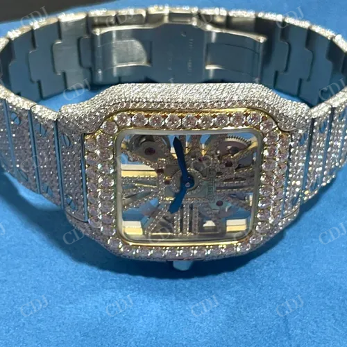 Two Tone Iced Out Diamond Skeleton Watch For Men customdiamjewel