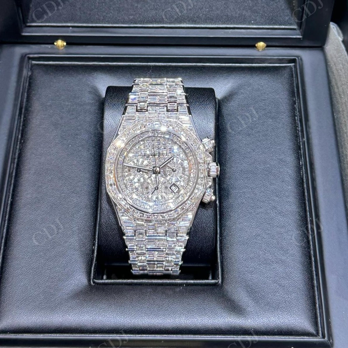 Hip Hop Iced Out Full White AP Baguette VVS Moissanite Watch hip hop jewelry CustomDiamJewel