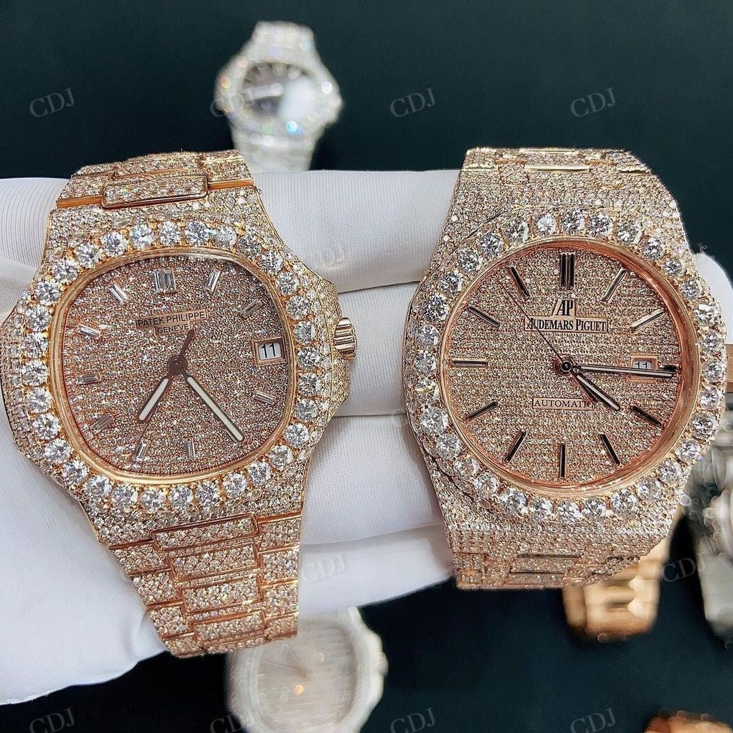 Rose Gold Plated Moissanite Diamond Patek Wrist Watches Philipee And Rolex Watch customdiamjewel