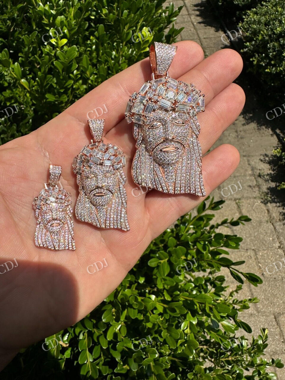 Iced Baguette 14K Rose Gold Jesus Piece Diamond Pendant customdiamjewel