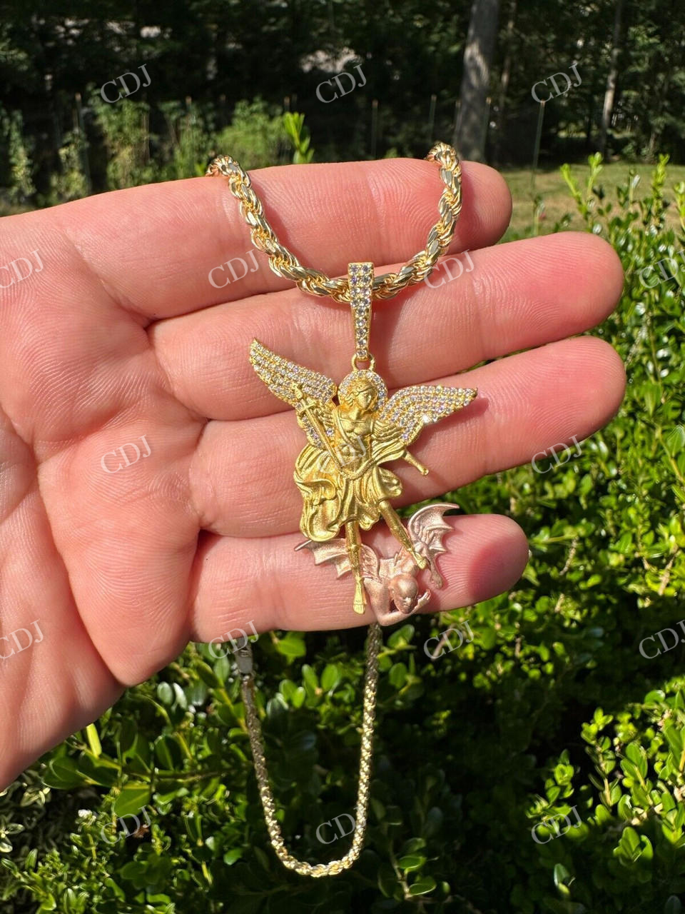 925 Sterling Silver St Michael & Dragon Diamond Pendant customdiamjewel