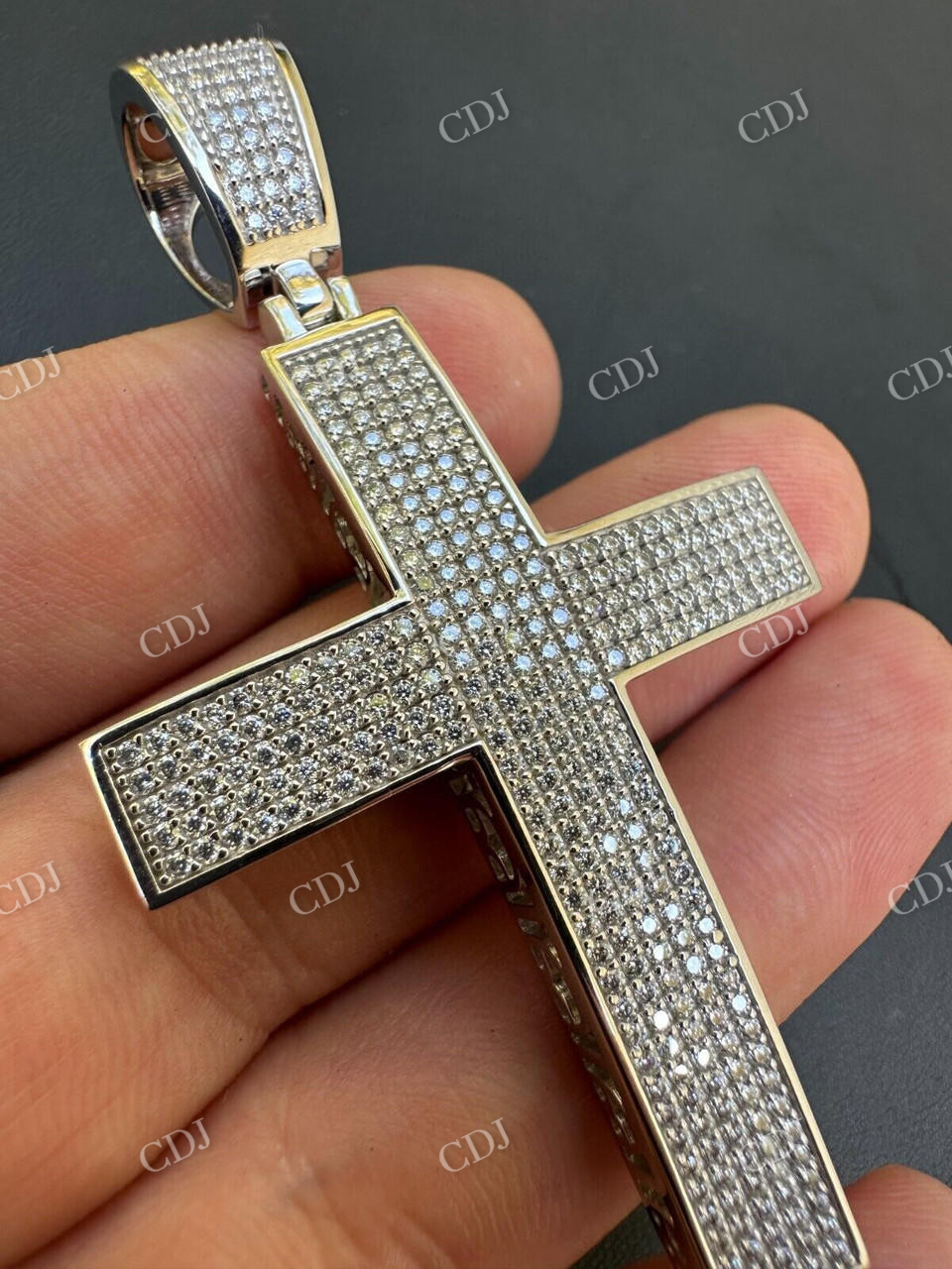 10K White Gold Diamond Cross Pendant For Men customdiamjewel