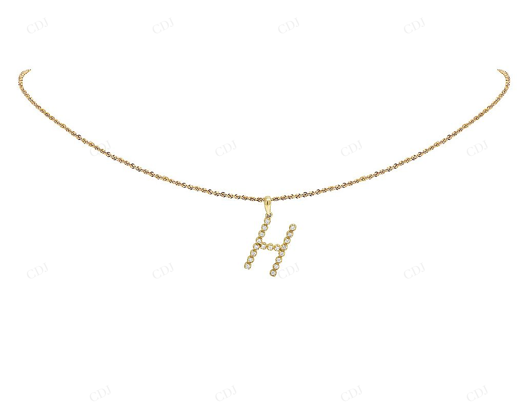 Custom 10K Gold Natural Diamond 1" Initial H Letter Pendant CustomDiamJewel