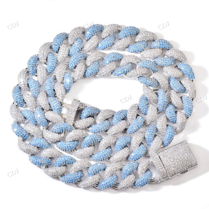 14mm White And Blue Diamonds Silver Cuban Link Chain hip hop jewelry CustomDiamJewel