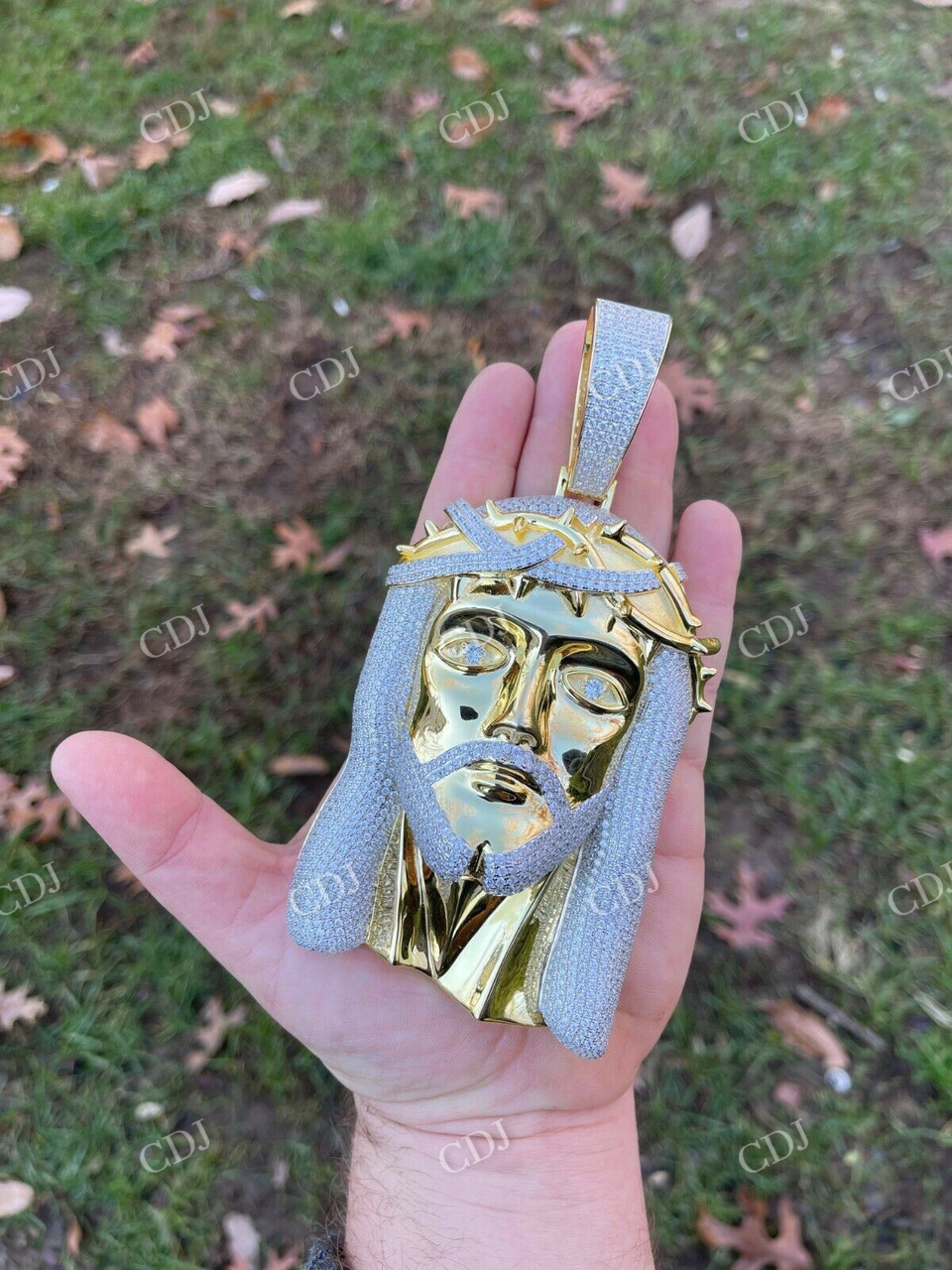 14k Gold Vermeil Mens Iced Jesus Piece Pendant customdiamjewel