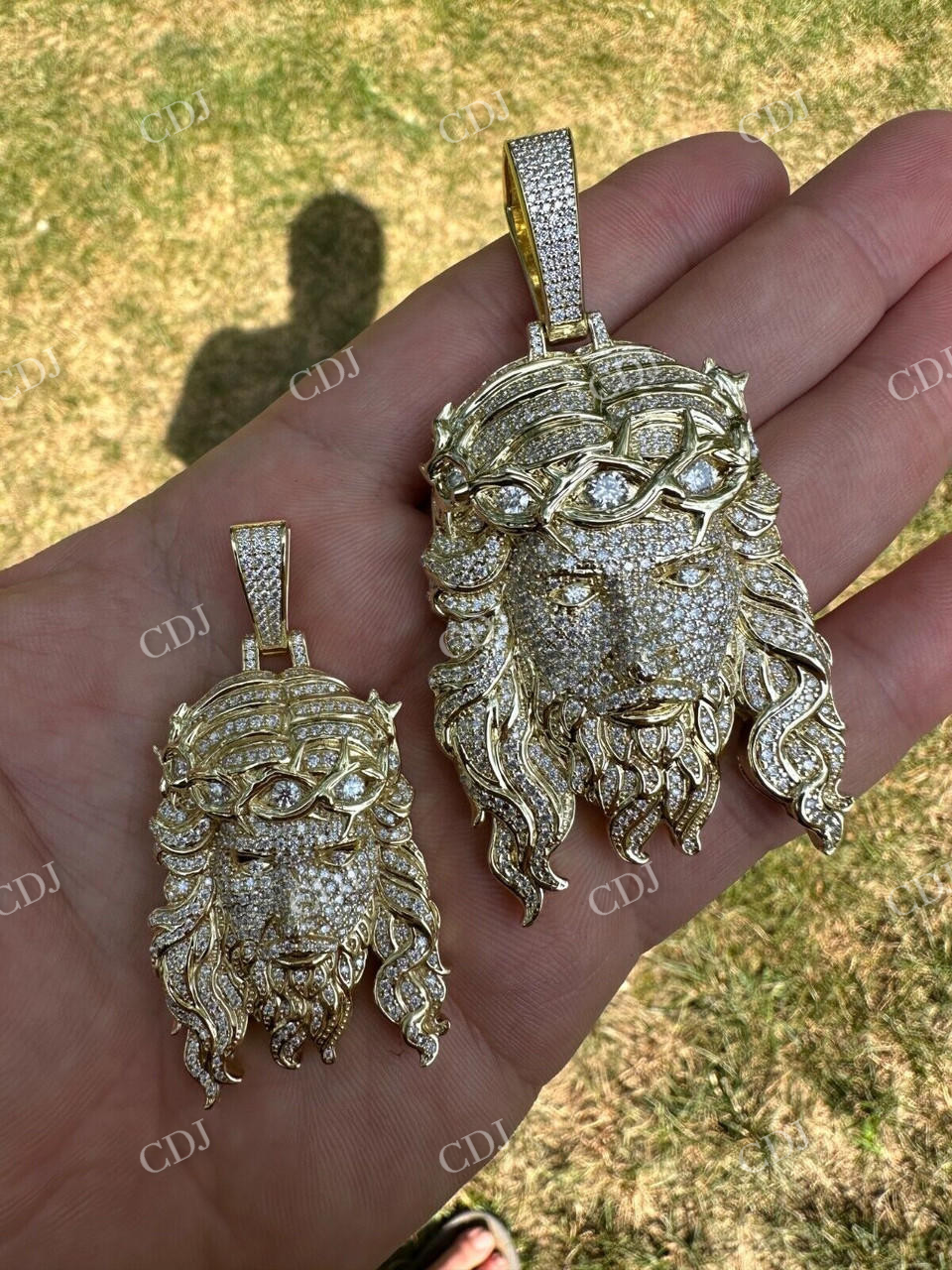 10k Yellow Gold Heavy Iced Jesus Piece Diamond Pendant customdiamjewel