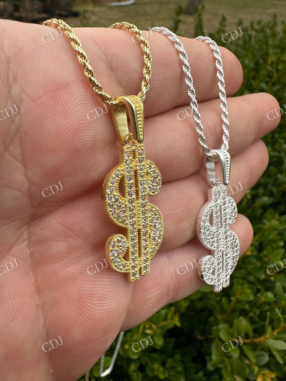 925 Silver Iced Dollar $ Sign Money Hip Hop Diamond Pendant customdiamjewel