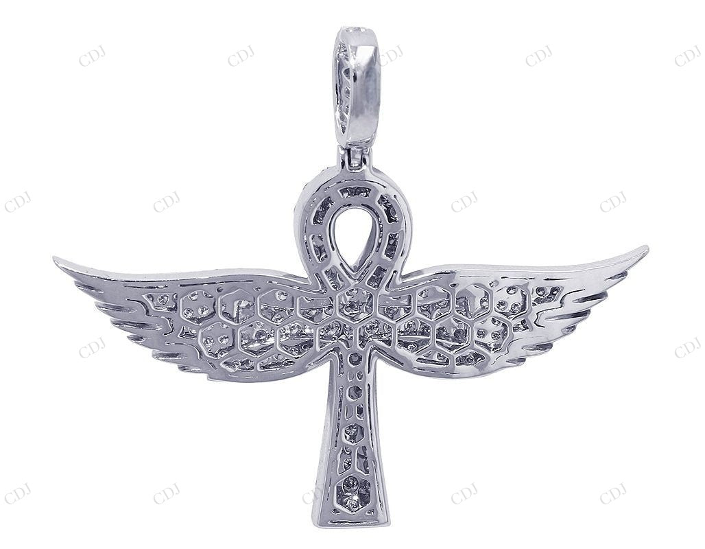 1.8 Inch Lab Grown Diamond 14K Gold Wings Ankh Cross Pendant Hip Hop Pendent CustomDiamJewel