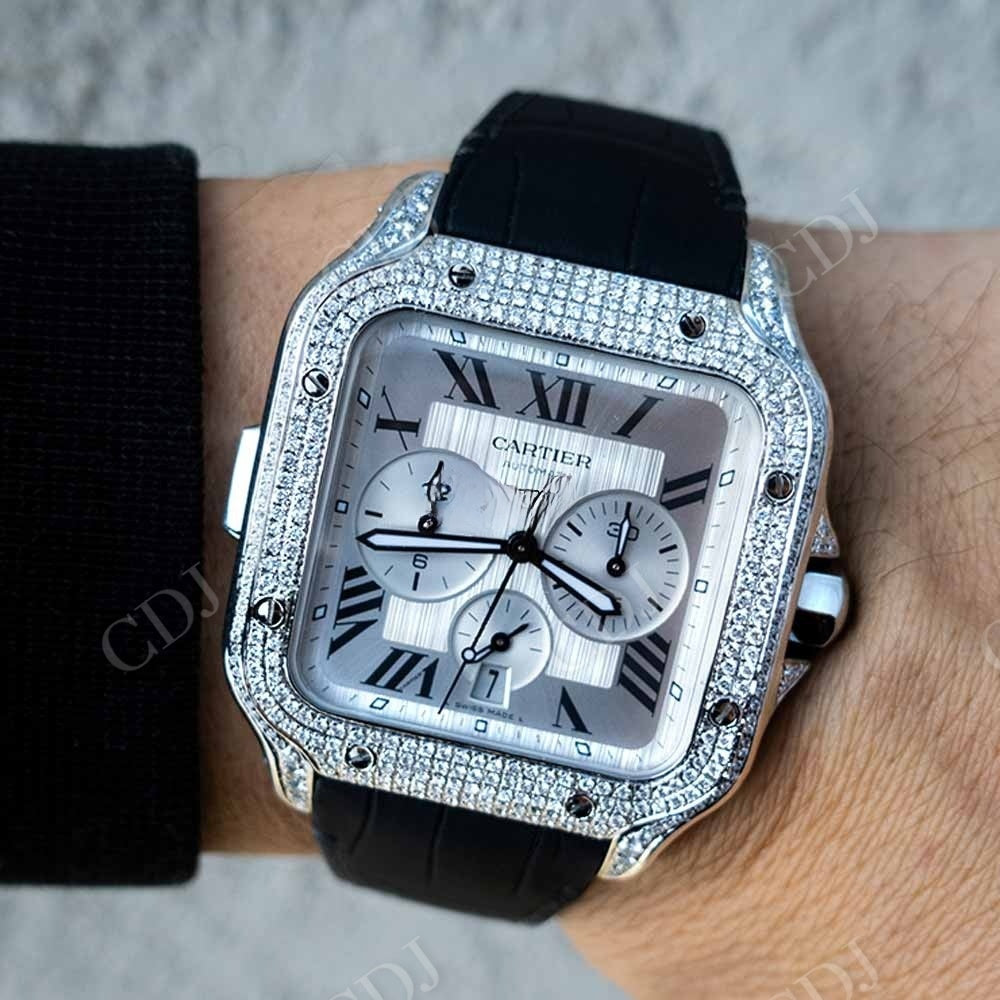Small Diamond Bezel Cartier Custom Moissanite Watch customdiamjewel