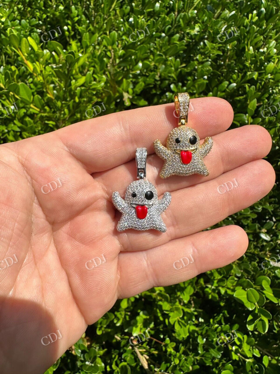 925 Silver Snapchat Laughing Ghost Piece Diamond Pendant customdiamjewel
