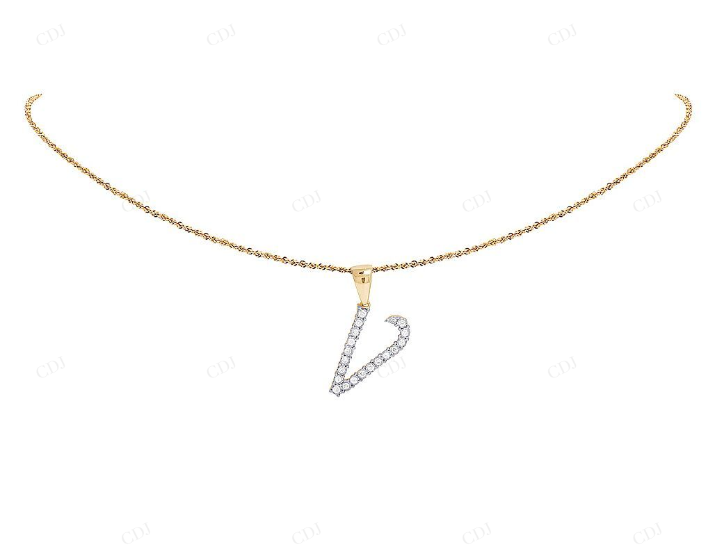 Natural Diamond 10K Gold 1.2" V Letter Pendant CustomDiamJewel
