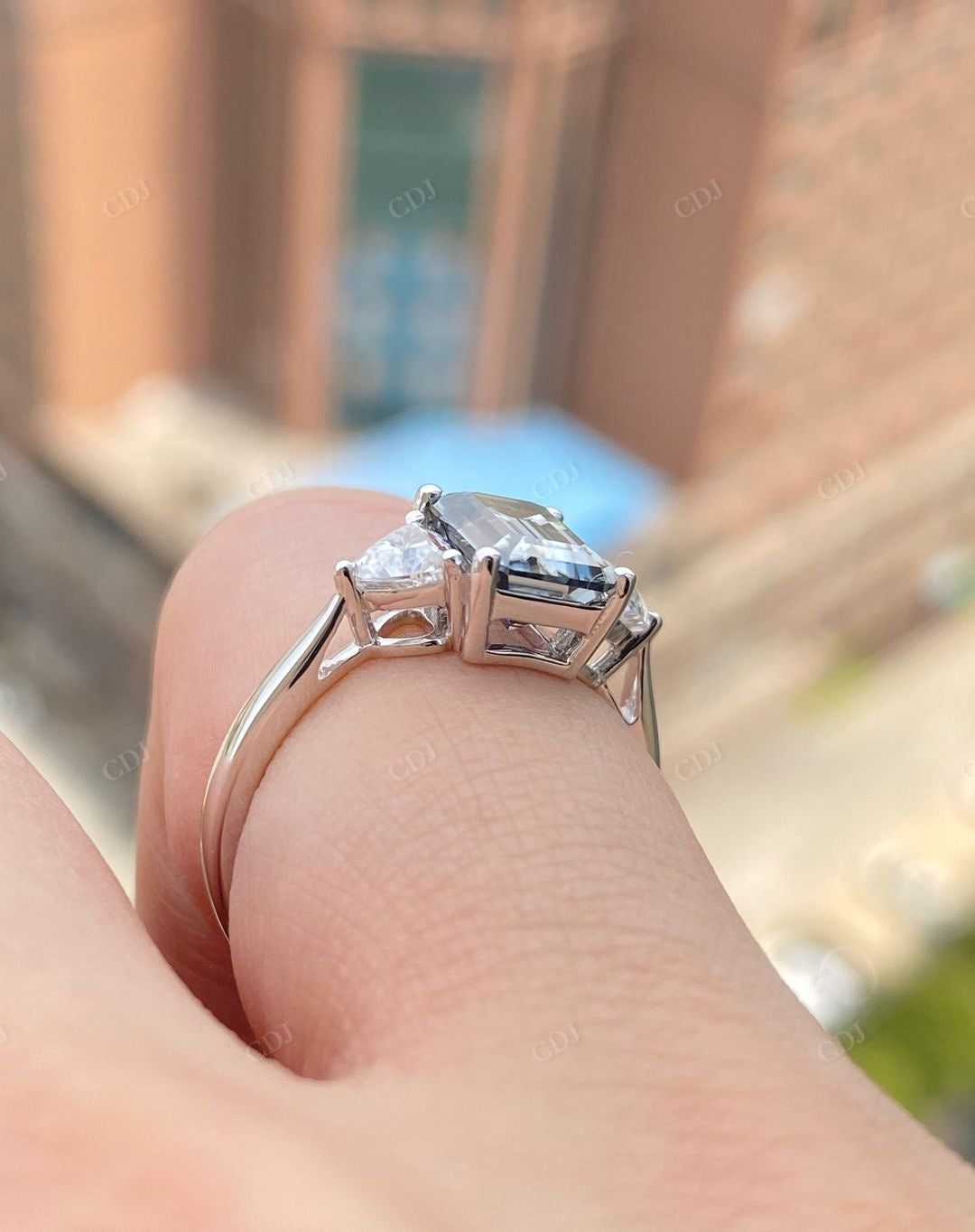 Emerald Cut Lab Grown Diamond Three Stone Ring customdiamjewel
