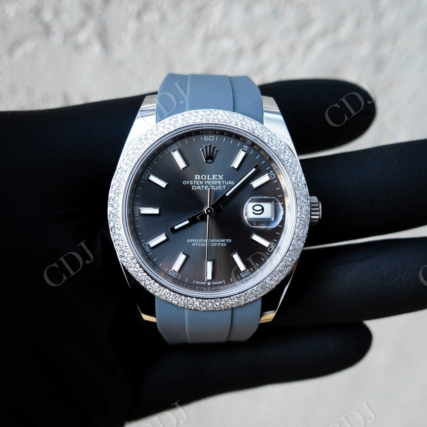 Grey Belt Diamond Bezel Personalized Watch For Men customdiamjewel